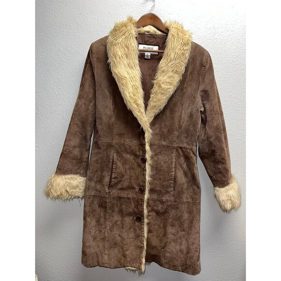 Womens Wilsons Leather Maxima Coat Brown Suede Penny Lane Faux Trim Medium - Picture 1 of 11